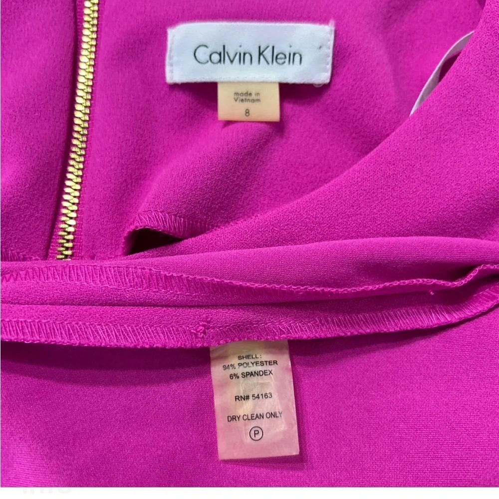CALVIN KLEIN Fuchsia Long Sleeve Midi Dress 8,Back Zipper Round Neck NWT